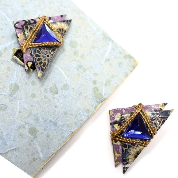 Vintage Alyssa Levitan Handcrafted Origami Clip On Earrings 1991 Original Card - Picture 3 of 9